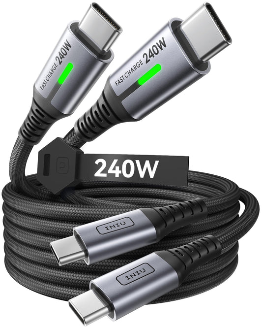 USB C kabelis INIU 240W, 2 gab. pa 2 m, PD ātrās uzlādes kabelis no USB-C uz USB-C