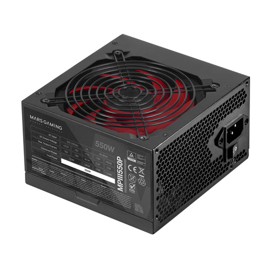 MARSGAMING MPIII550P - 550W ATX power supply, 85% efficiency, digital APFC, 120mm FDB fan, flat cables, 5-year warranty.