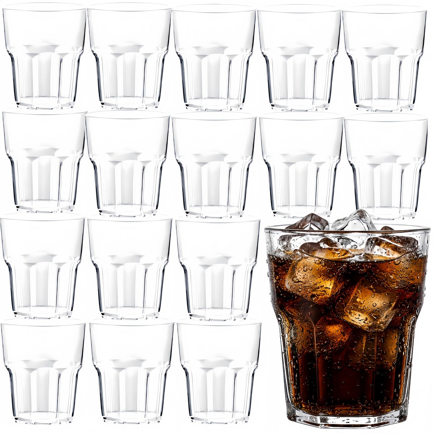 Plastmasas ūdens glāzes, 8 gab. x 260ml, nesalaužamas, premium akrila dzeramās glāzes, piemērotas trauku mazgājamai mašīnai, bez BPA, saliekamas atkārtoti lietojamas glāzes bērniem, kempingam un ballītēm