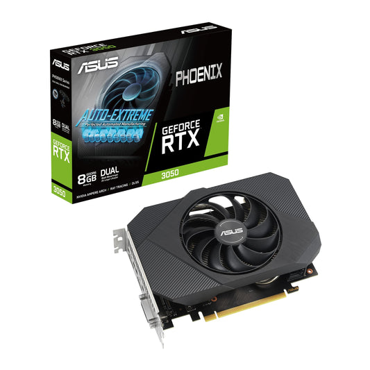 ASUS Phoenix GeForce RTX 3050 - 8GB, PCIe 4.0, 1x HDMI 2.1, 3x DisplayPort 1.4a, ideal for gaming performance.