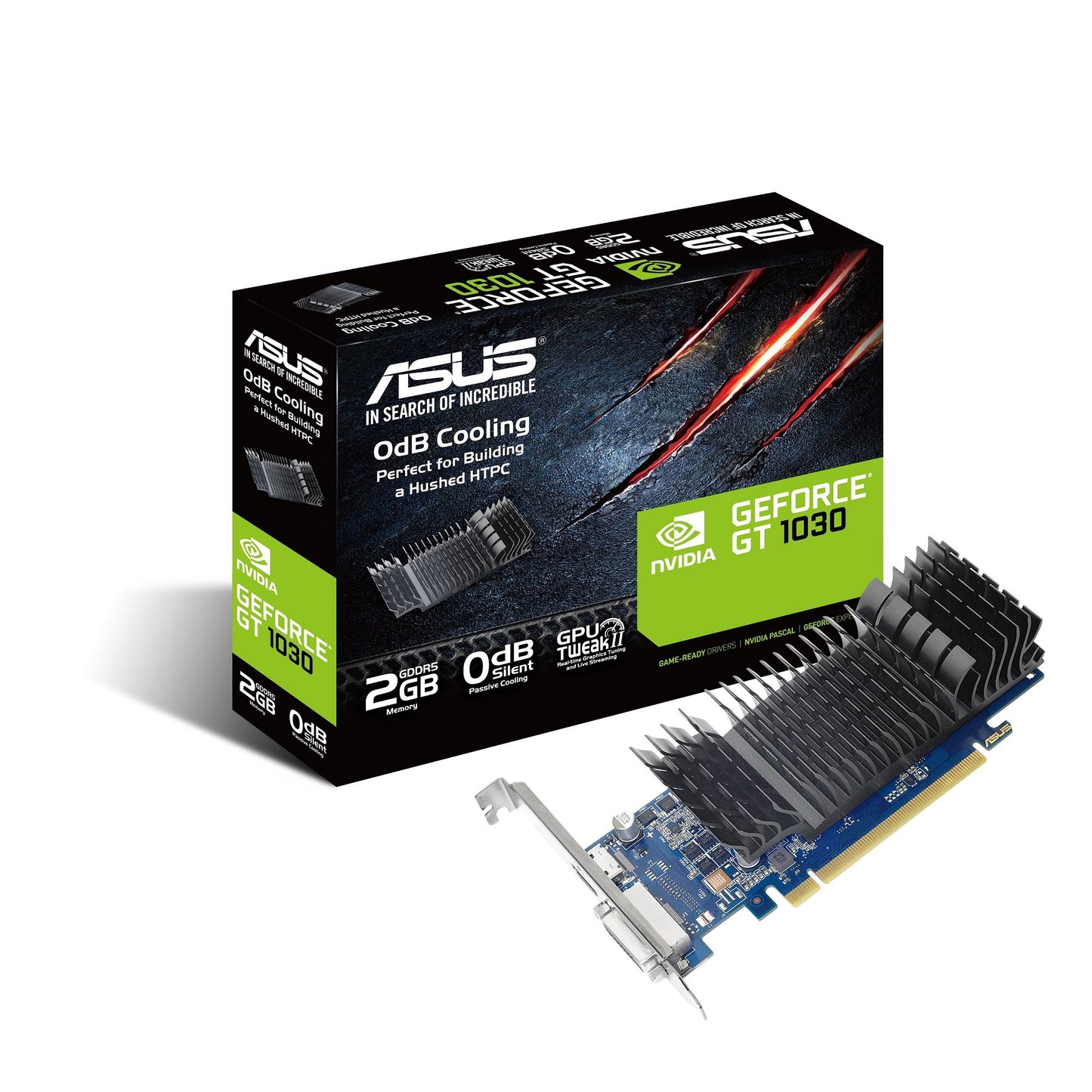 ASUS GeForce GT 1030 - 2GB GDDR5, 64-bit, HDMI/DVI, compact design, ideal for gaming and multimedia.