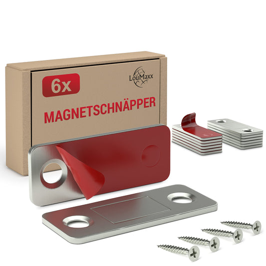 Magnētiskā mēbeļu aizdare LouMaxx pašlīmējoša – Magnetsnēperis 8 kg, 6 gab. komplekts, nerūsējošais tērauds