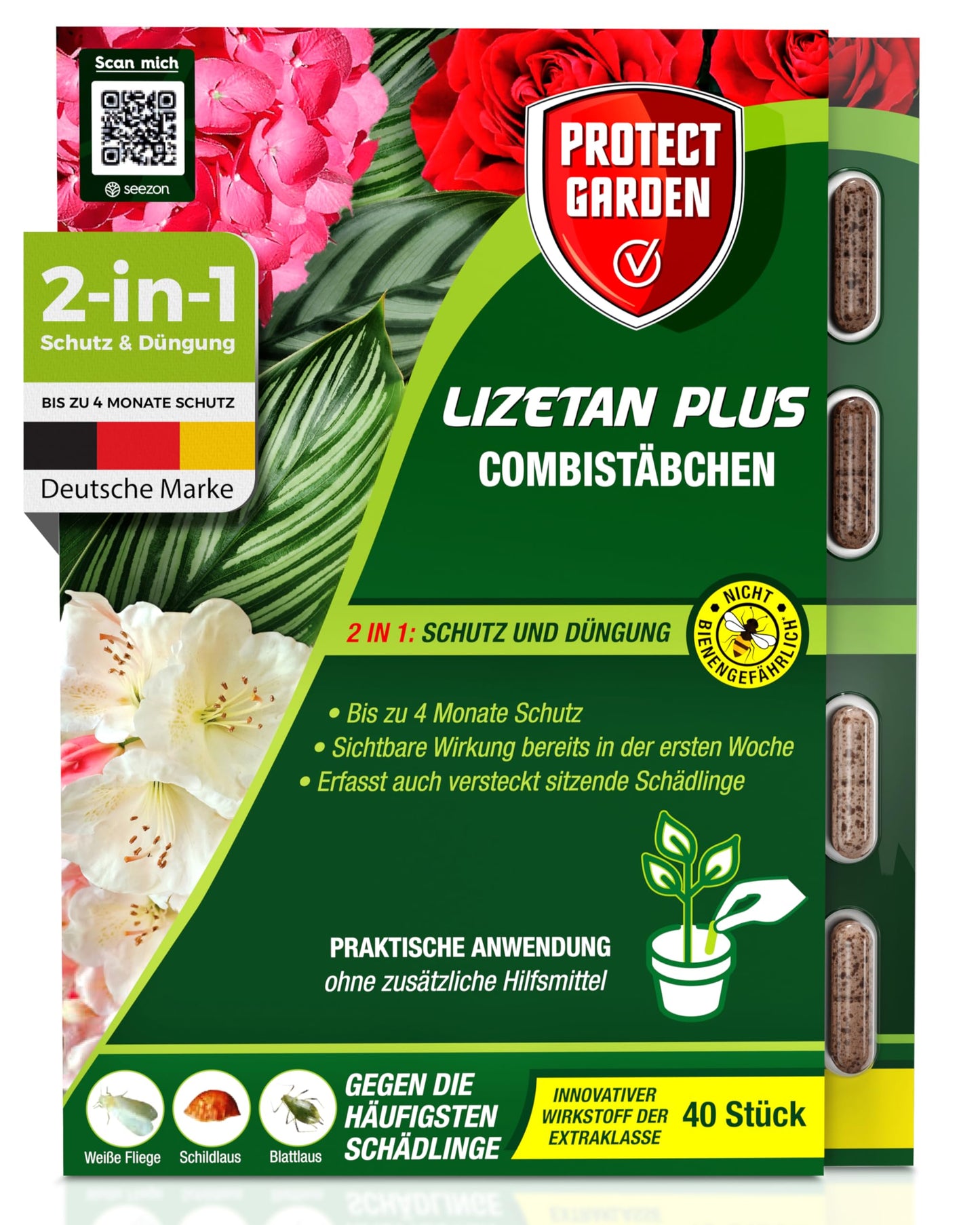 PROTECT GARDEN Lizetan Plus Combistäbchen, ilgstošas iedarbības kaitēkļu apkarošanas līdzeklis un premium mēslojums vienā, 40 gab.