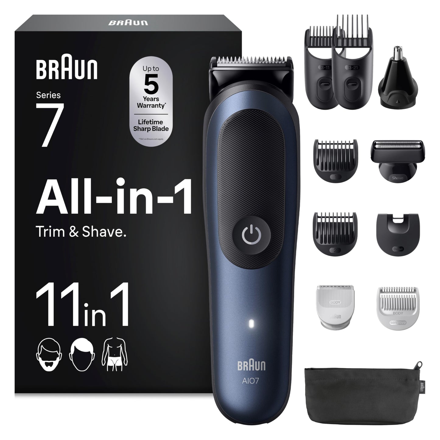 Multigrum komplekts Braun Series 7 All-in-One, 11-in-1 trimmeris, AIO7540, zils