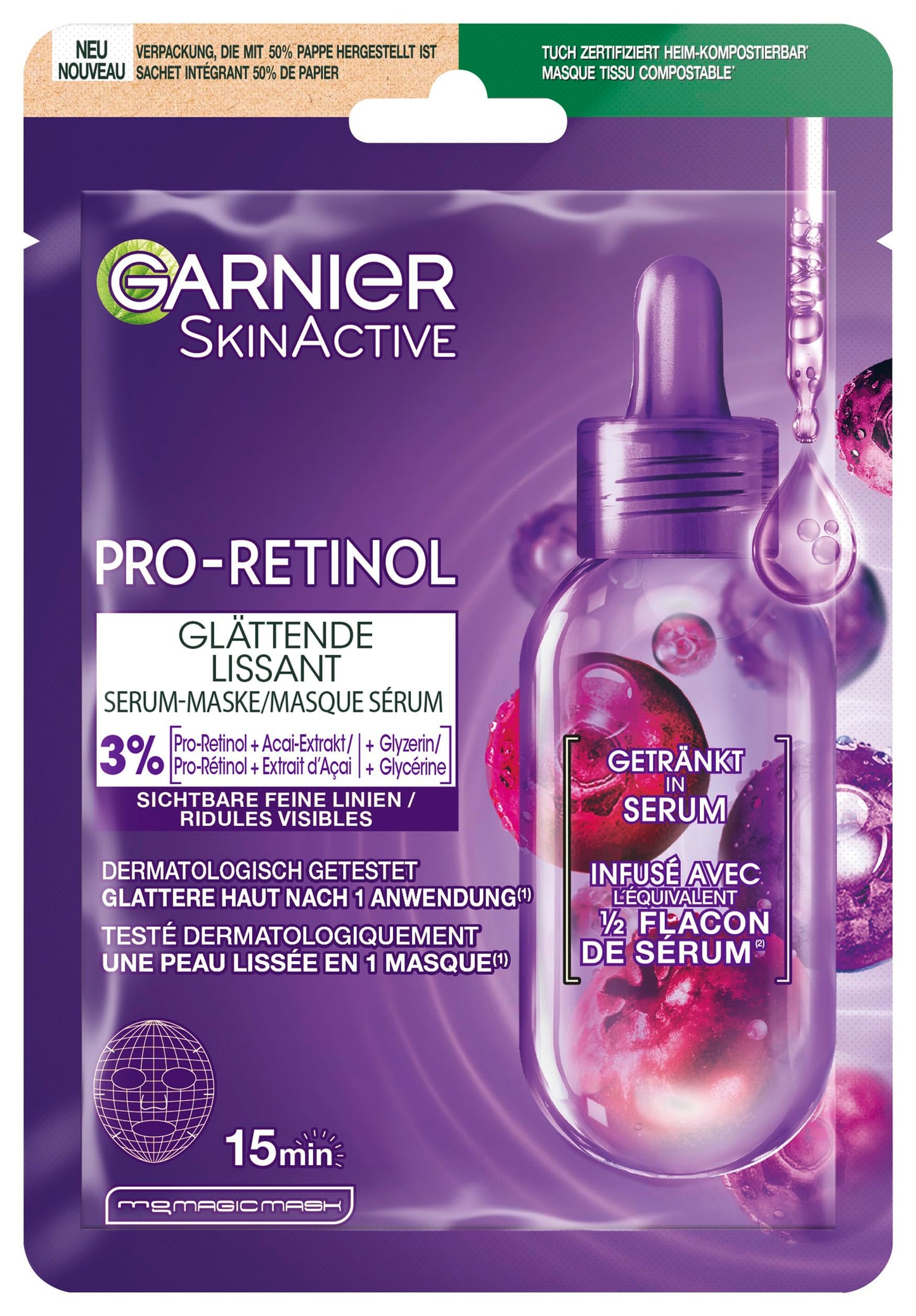 Izlīdzinoša seruma lokšņu maska Garnier SkinActive Pro-Retinol