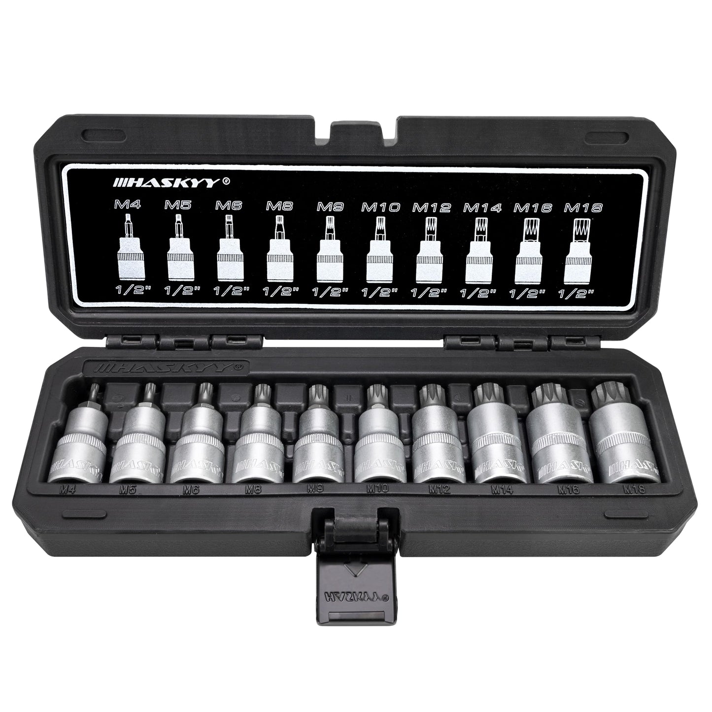 XZN galvu komplekts HASKYY 1/2" 10 gab. M4, M5, M6, M8, M9, M10, M12, M14, M16, M18