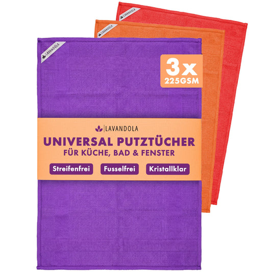 Stiklu tīrīšanas drānas Lavandola® 3X Carbon mikrošķiedra (450 GSM Extra Strong) - bez svītrām un ar augstu uzsūkšanas spēju logiem, auto un spoguļiem - premium stikla drāna bez ķimikālijām