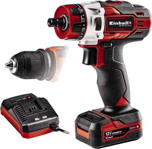 Einhell akumulatora urbjmašīna TE-CD 12/1 X-Li - 12V, 2 ātrumu, noņemams urbjpatrons, LED apgaismojums, 2,0 Ah akumulators.