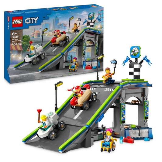 LEGO City Nav ierobežojumu: ziepju kastes sacīkstes ar rampu - komplekts ar 2 ziepju kastēm un 4 minifigūrām.