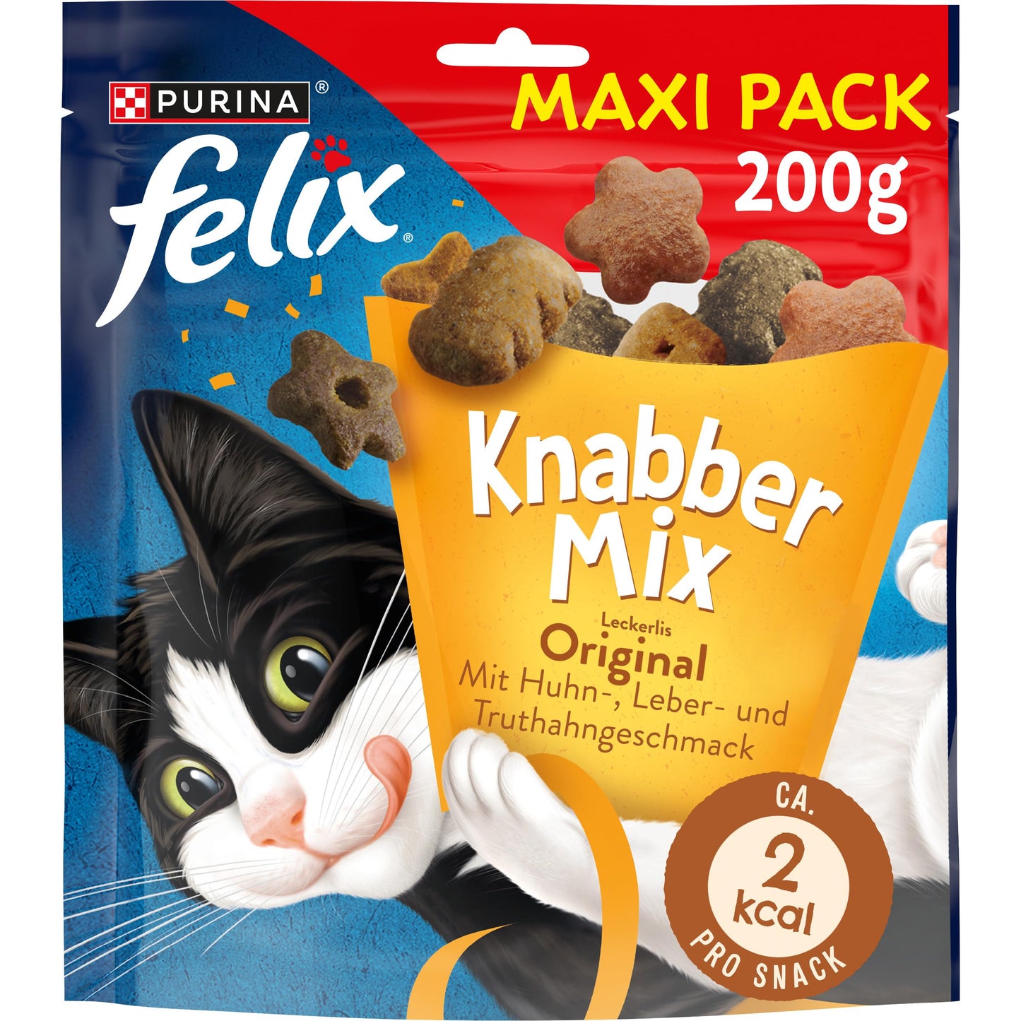 FELIX KnabberMix Original Katzensnack, Knusper-Leckerlie, 5 x 200g