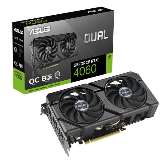 ASUS Dual GeForce RTX 4060 EVO OC Edition - 8GB GDDR6, DLSS 3, HDMI 2.1a, DisplayPort 1.4a, Axial-Tech design, Dual BIOS