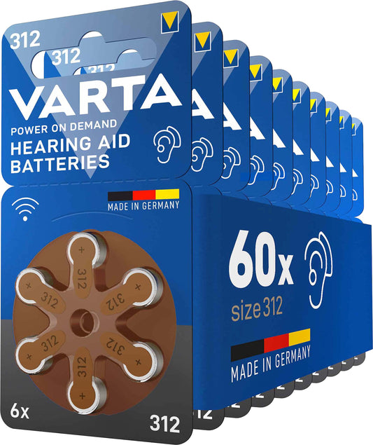 Aparātu baterijas VARTA 312 brūnas, 60 gab. ekonomiskais iepakojums, 1,45 V