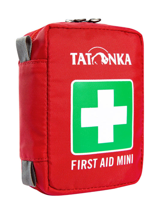 Pirmās palīdzības aptieciņa Tatonka First Aid Mini ar saturu, t.sk. ērču pinceti, āra aktivitātēm, pārgājieniem, velobraukšanai u. c., 10 x 7 x 4 cm, sarkana