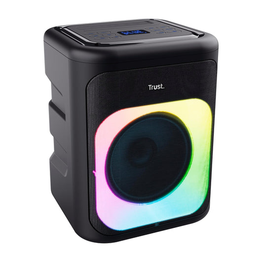 Uzticības Azura partijas skaļrunis, portatīvais Bluetooth skaļrunis 100W, LED RGB mūzikas kaste, ūdensizturīgs IPX4, uzlādējama akumulators 11 stundas, 2 mikrofonu ieejas karaoke - melns