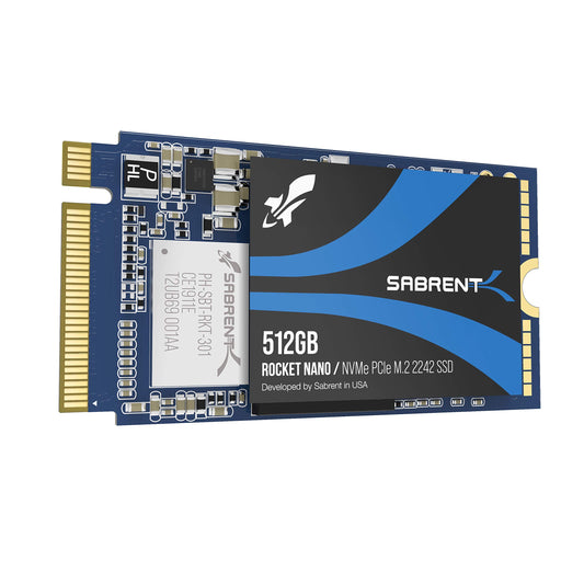 SABRENT 2242 M.2 NVMe SSD 512GB - 1700 MB/s read speed, 42 mm PCIe 3.0 X4, high-performance, compatible with all computers.