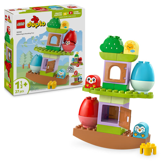 LEGO DUPLO līdzsvarošanas un kraušanas koks - attīstoša rotaļlieta ar 2 rotaļu putniem, celtniecības komplekts mazuļiem.