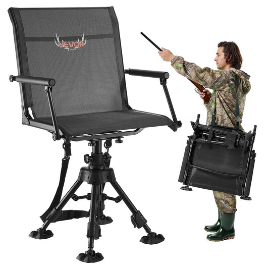 Kempinga krēsls VEVOR saliekams makšķernieku krēsls ar roku balstiem, tērauda rāmi, regulējamām kājām, 158 kg, 360° klusi grozāms, dārzam un āra atpūtai
