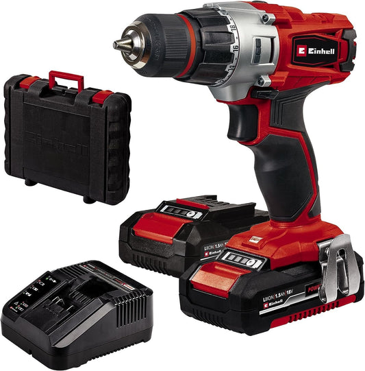 Einhell akumulatora skrūvgriezis TE-CD 18/2 Li - 18V, 2 ātrumi, 44Nm, LED gaisma, 2 x 1,5 Ah akumulators un koferis iekļauts.