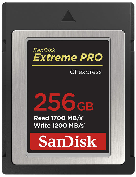 SanDisk Extreme Pro CFexpress atmiņas karte Tips B 256 GB (1.700 MB/s lasīšana, 1.200 MB/s rakstīšana, RescuePRO Deluxe, bez traucējumiem RAW video, 4K, XQD saderība)