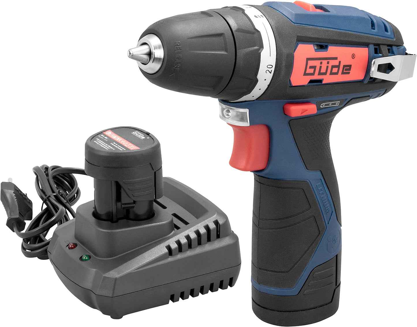 Güde 58603 BS 12-202-20K akumulatora urbjmašīna - 12V, 2x 2Ah akumulatori, 20+1 griezes momenta līmeņi, 13 urbju un uzgaļu piederumi