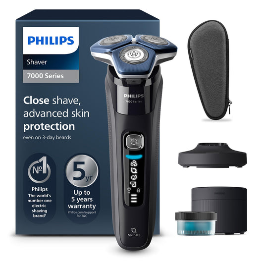 PHILIPS skuveklis sērija 7000 – Elektriskais mitrais un sausais skuveklis vīriešiem ar iznirstošu trimmeri, tīrīšanas staciju, uzlādes staciju un ceļojuma somu (modelis S7886/55)