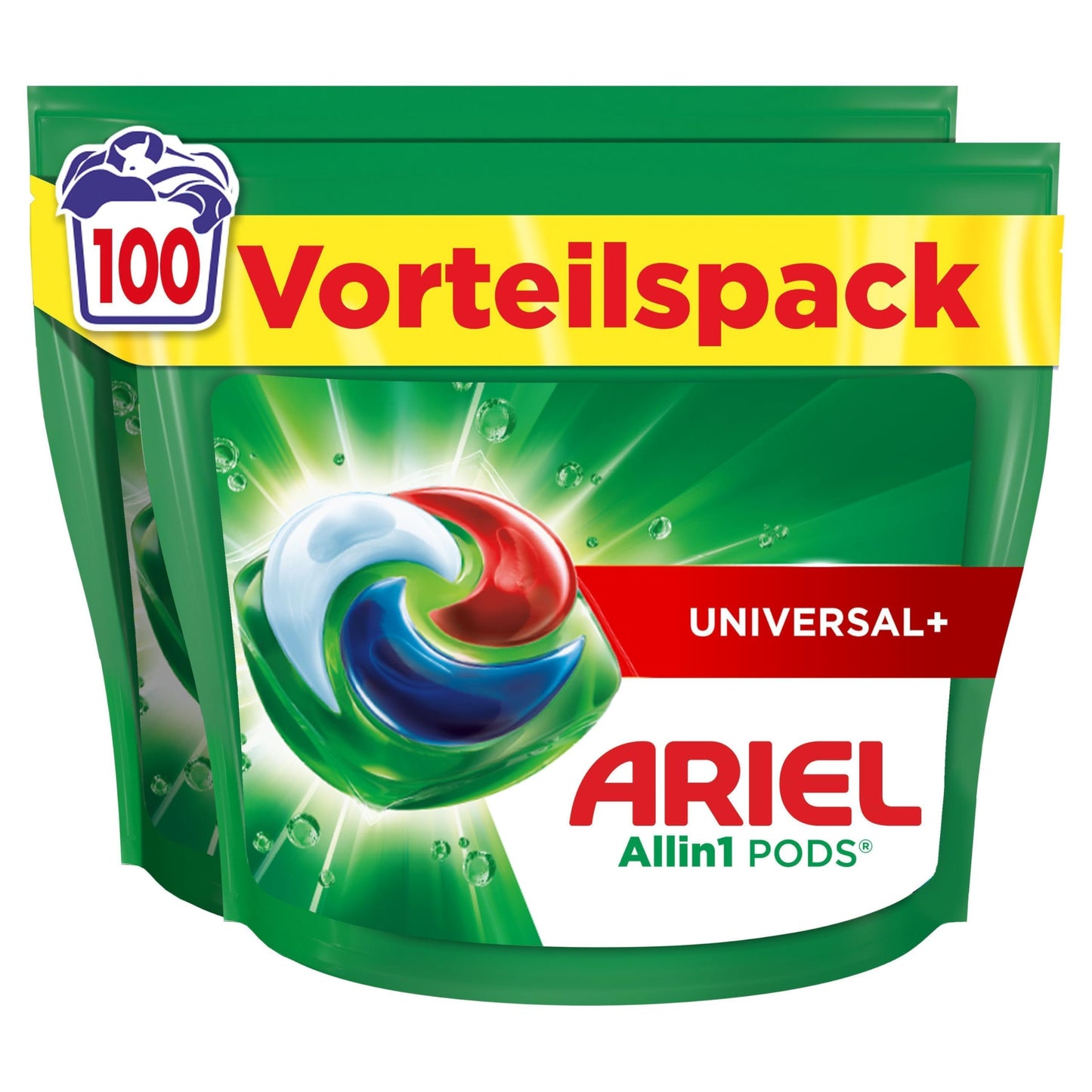 Veļas mazgāšanas kapsulas Ariel All-in-1 Pods, šķidrais mazgāšanas līdzeklis, 100 mazgāšanas reizes, Universal+, jaudīga traipu noņemšana jau no 1. mazgāšanas
