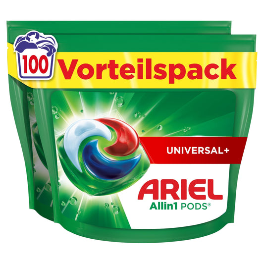 Veļas mazgāšanas kapsulas Ariel All-in-1 Pods, šķidrais mazgāšanas līdzeklis, 100 mazgāšanas reizes, Universal+, jaudīga traipu noņemšana jau no 1. mazgāšanas