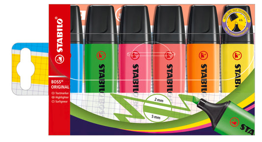 Marķieris STABILO BOSS ORIGINAL, 6 gab. etvijā, 2 - 5 mm, uzpildāms