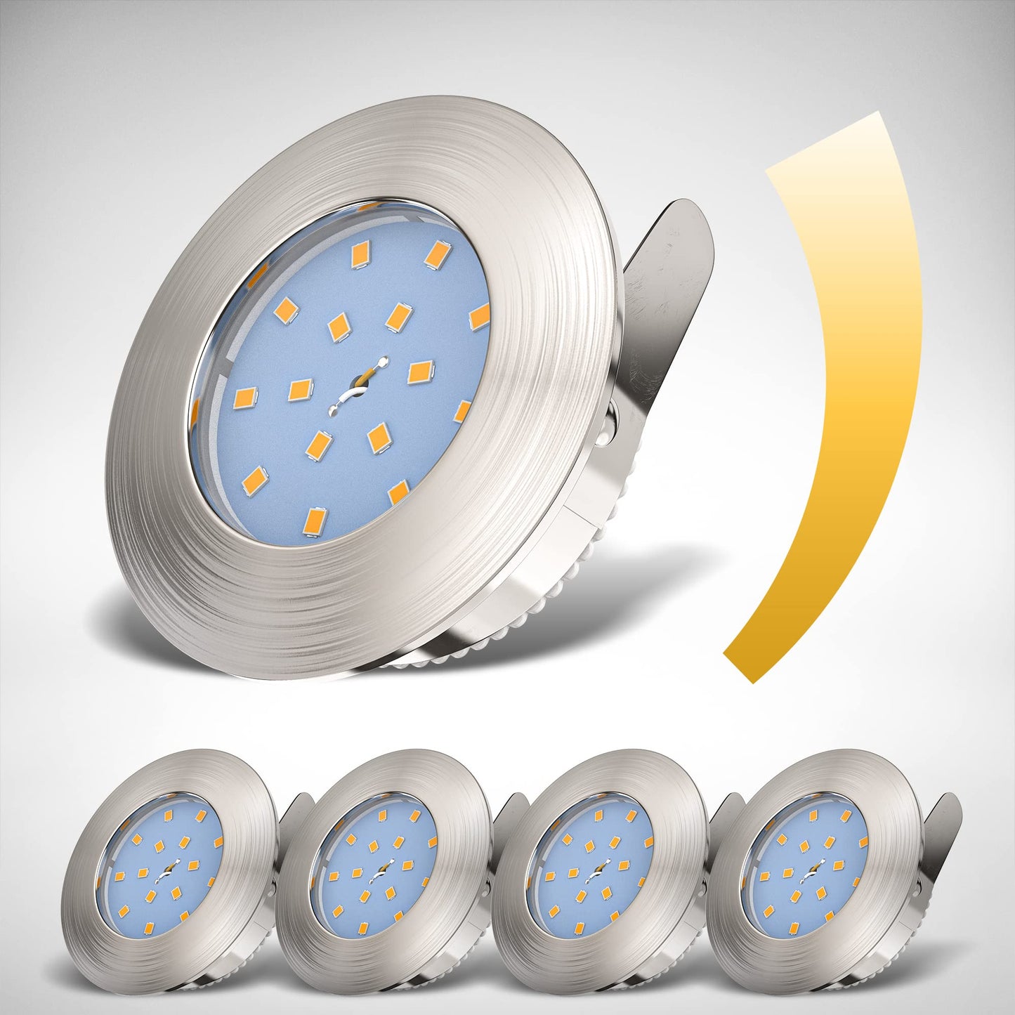 B.K.Licht - 5 gab. vannas istabas LED iebūvējamie prožektori 230V 5,5W, ultraplani, dimmējami, IP44, 60mm montāžas izmērs, silti balta gaisma, griestu prožektori, spots, iebūvējamās lampas, 75x30mm, matēts niķelis