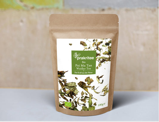 Baltā tēja BIO Pai Mu Tan 100g, berama, maiga, ziedaina un aromātiska, bioloģiska, ar rokām plūkta ORGANIC DE-ÖKO-044
