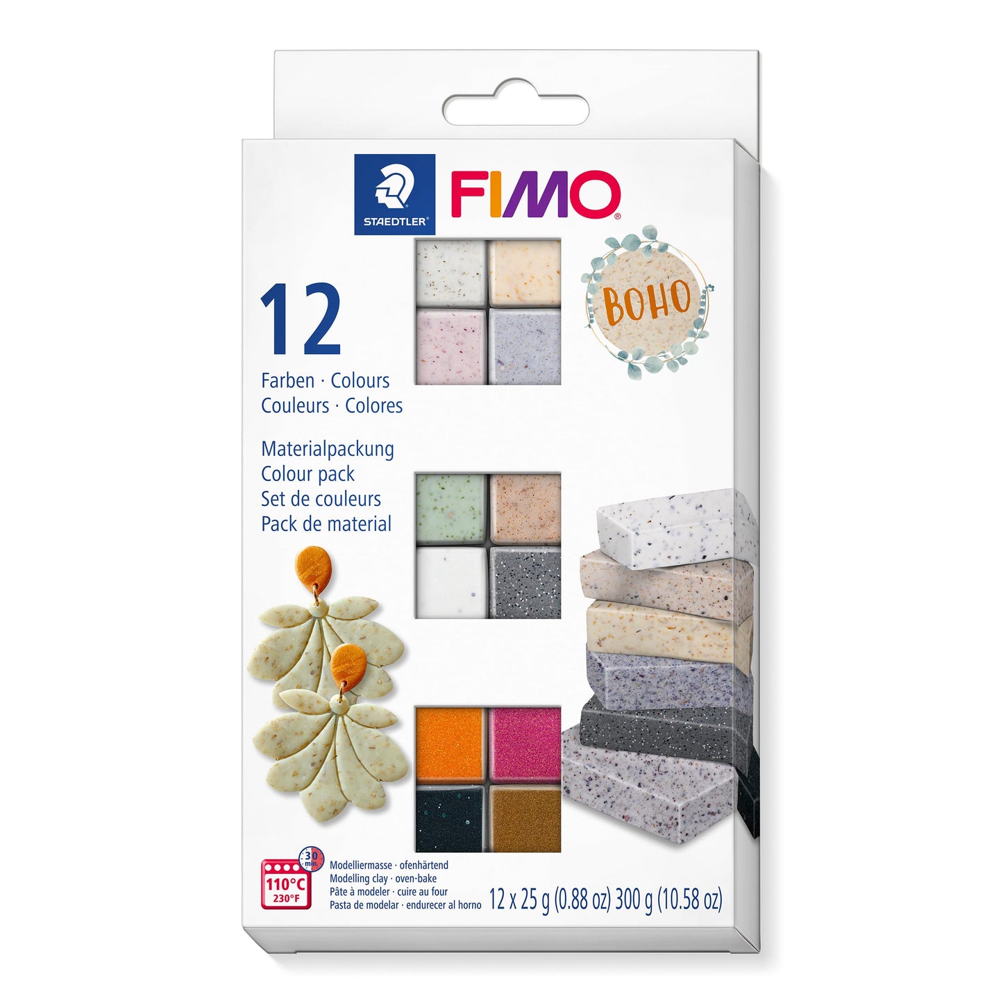 STAEDTLER FIMO effect modelēšanas masa Boho Colours, 12 pusbloki x 25 g