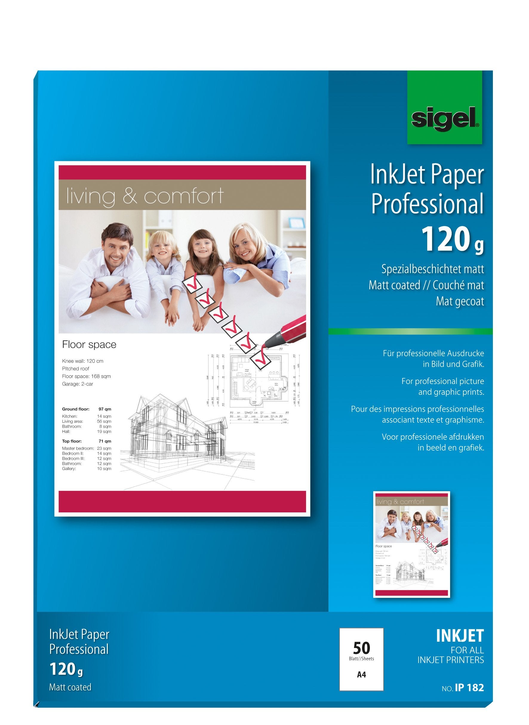 SIGEL IP182 tintes printera papīrs - A4, 50 loksnes, matēts, balts, 120 g, speciāli pārklāts, profesionāls kvalitāte