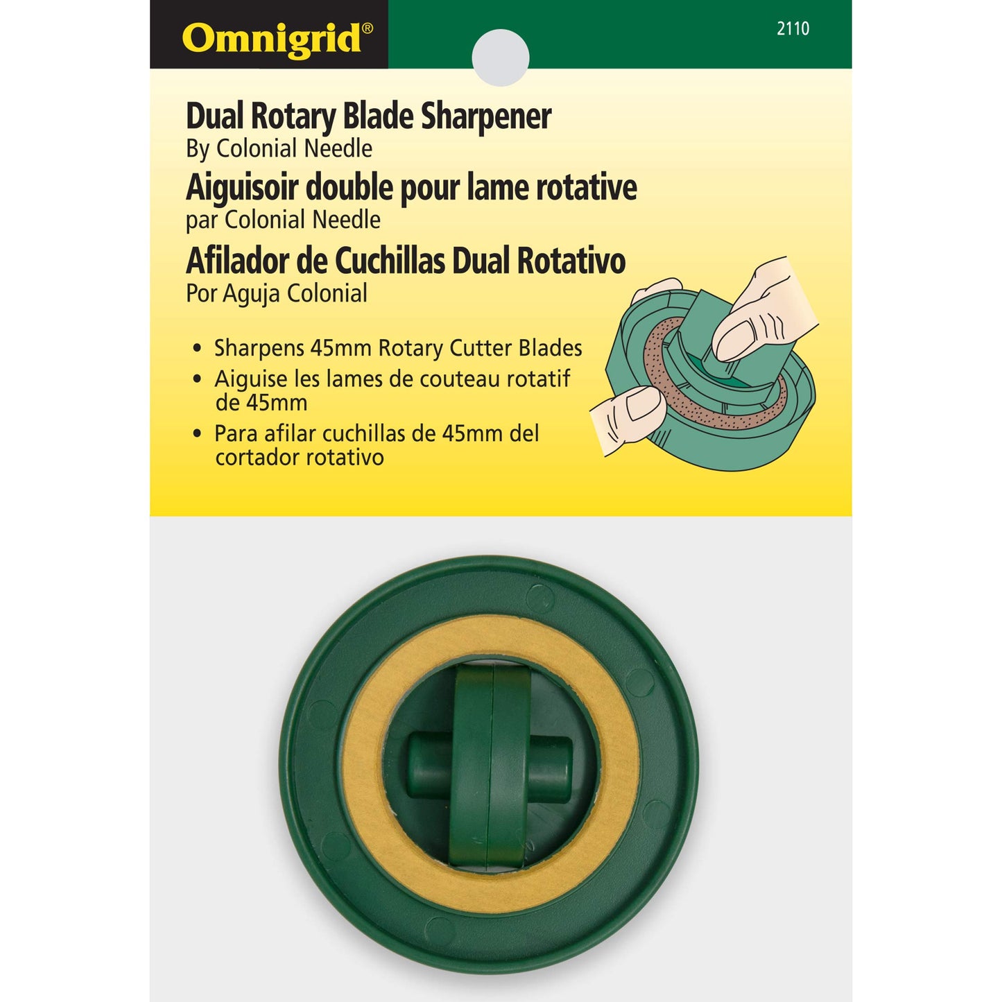Omnigrid OG2110 divkāršais rotējošais asmeņu asinātājs, izgriešanas formas un piederumi, metāls, plastmasa, zaļa, 6.25 x 3.88 x 1.25