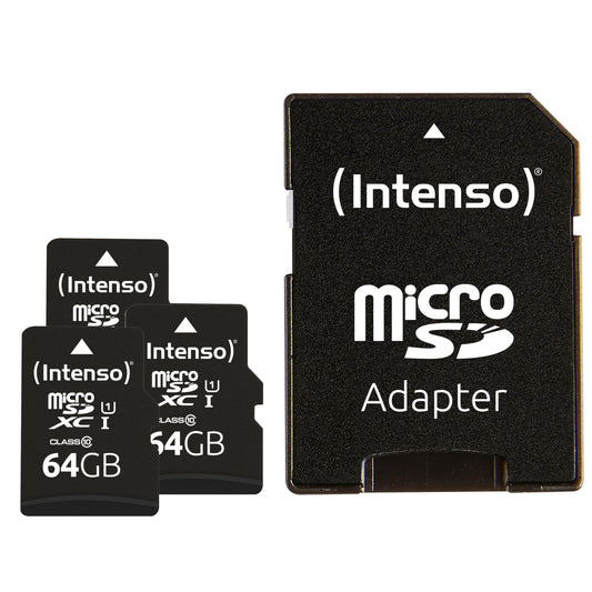 2. Intenso Premium microSDXC 3 iepakojumā 64GB Class 10 UHS-I atmiņas karte ar SD adapteri, melna: Amazon.de: Datori un piederumi