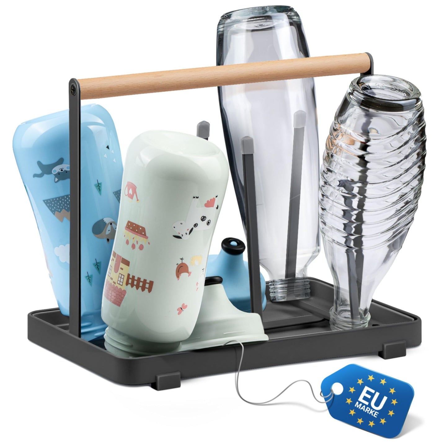 D&D Living All-in-One pudeļu žāvētājs SodaStream, universāls notecināšanas statīvs pudelēm, metāls, melns