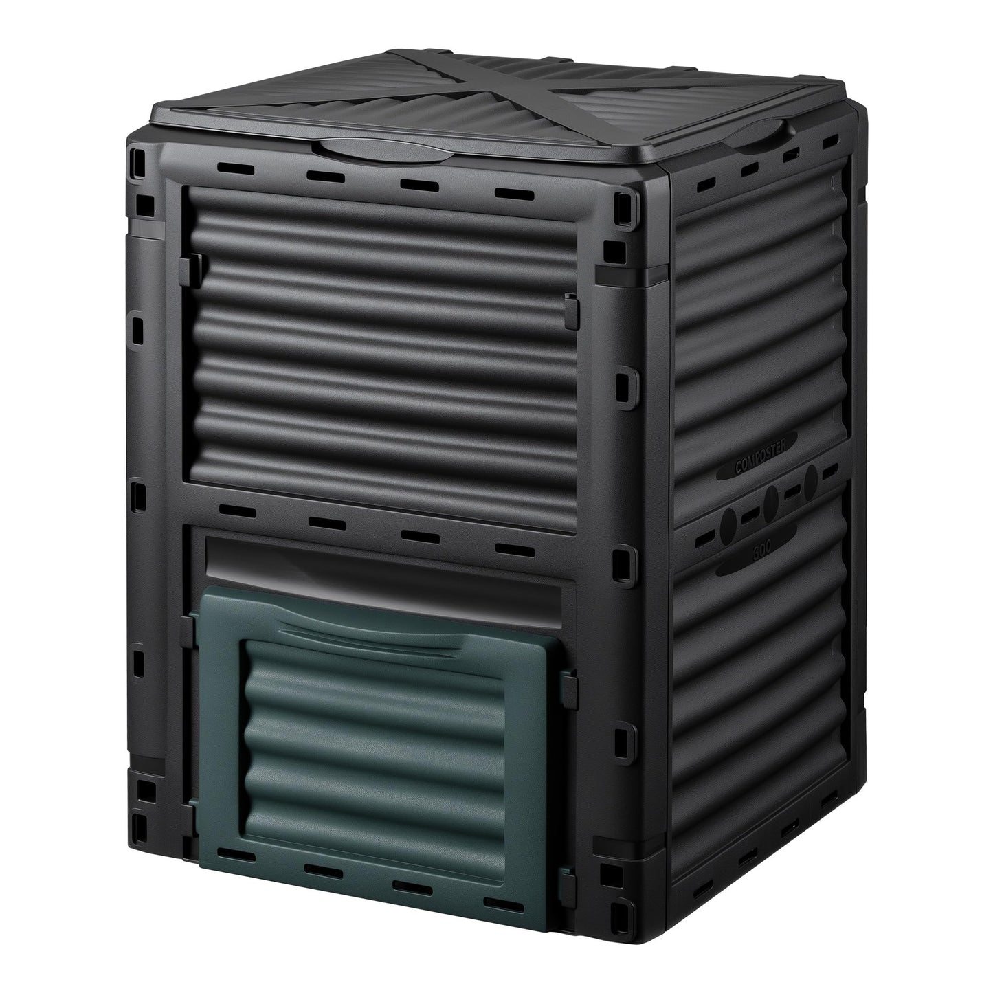 Wiltec dārza kompostētājs 300 L 61 x 61 x 82 cm, plastmasas kompostētājs bio un dārza atkritumiem, ātrais kompostētājs ar vāku un apakšējo lūku
