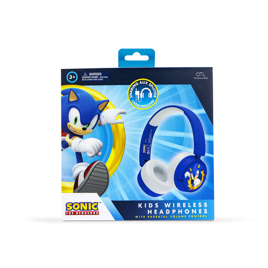 OTL Technologies Sonic – bezvadu bērnu austiņas, universāls izmērs, zilas, ar Sonic tēmu.