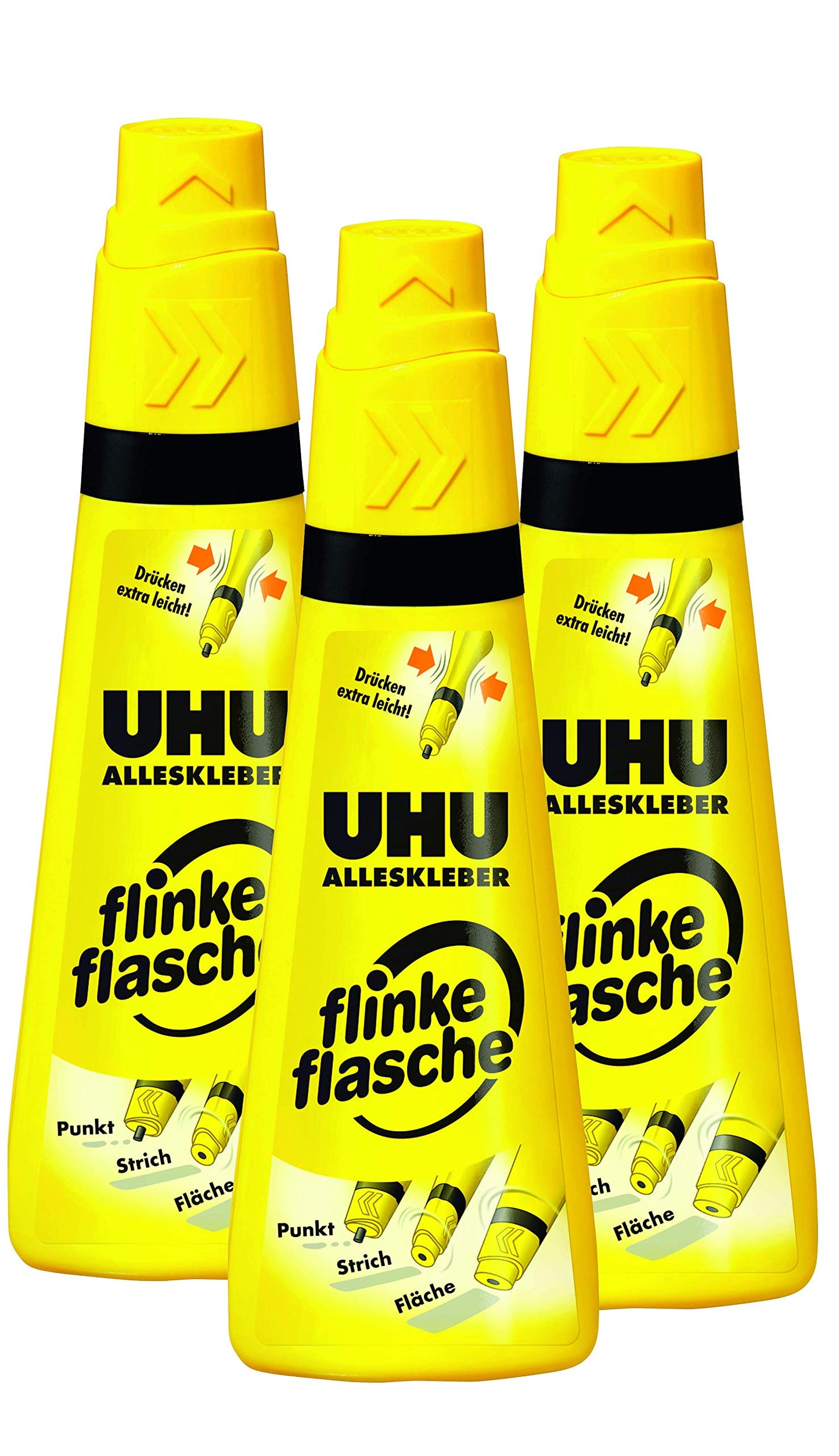 Universālā līme UHU Alleskleber, caurspīdīga līme unikālā pudelītē ar pagriežamu līmes uzgali, 3 x 35 g