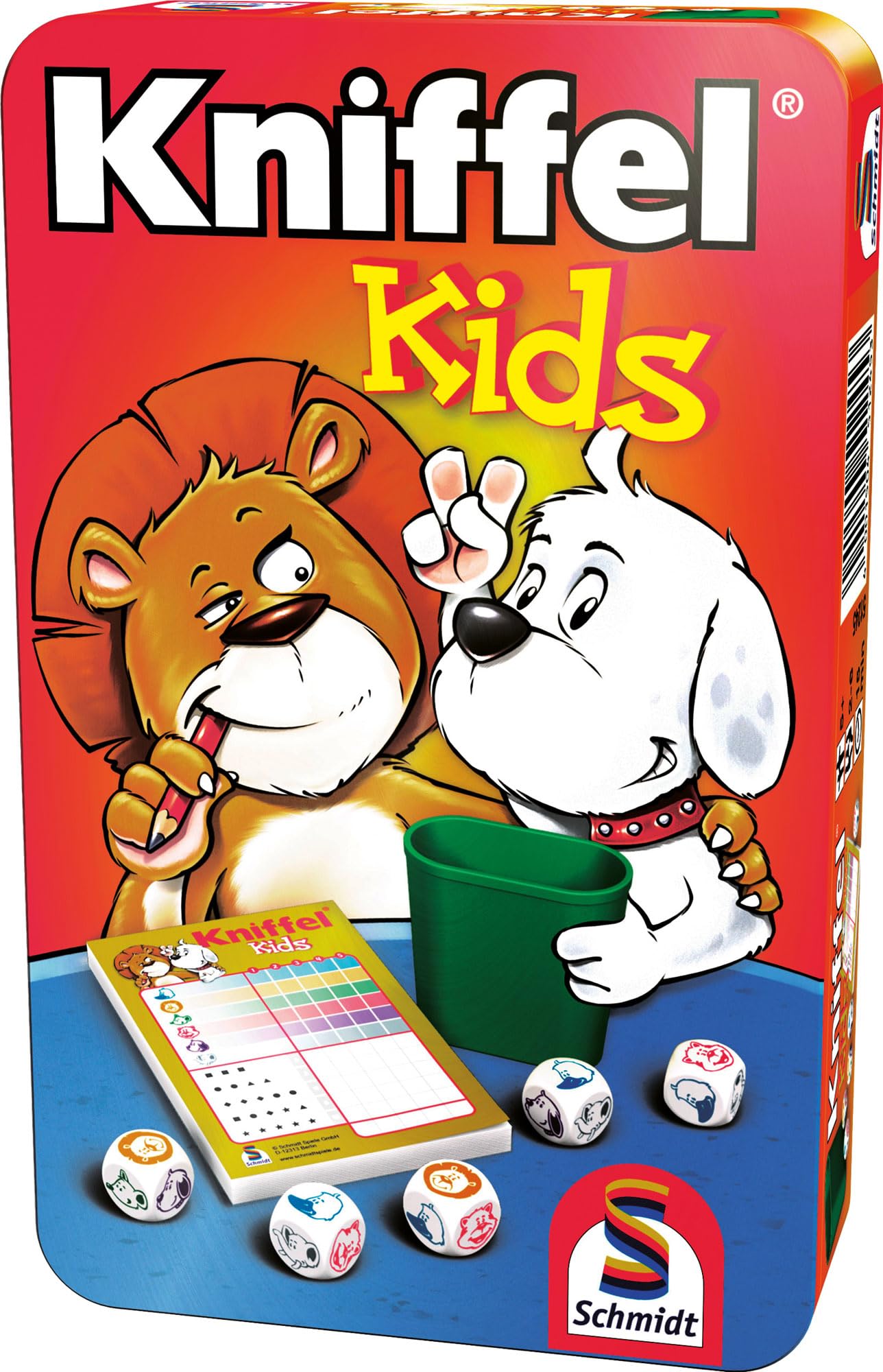 Schmidt Spiele 51245 Kniffel Kids, ceļojuma spēle metāla kārbā
