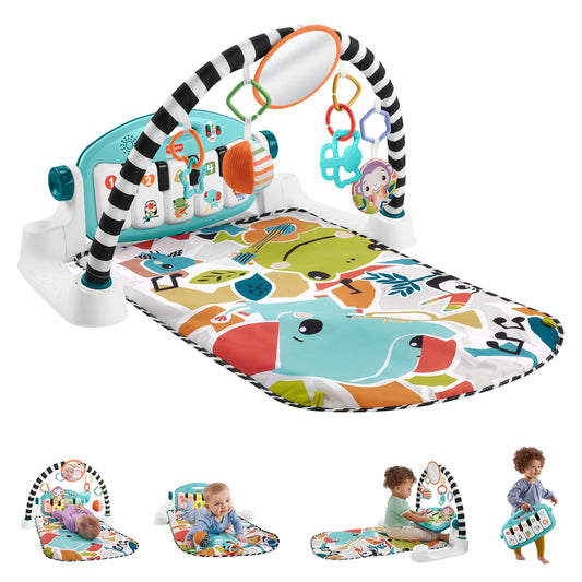 Bērnu aktivitāšu paklājs Fisher-Price Kontrast Kick & Play Pianospieldecke, muzikāls rotaļu paklājs, pārnēsājama muzikālā rotaļlieta ar Smart-Stages mācību saturu, no 0 mēnešiem, daudzkrāsains, vācu versija, HYH59