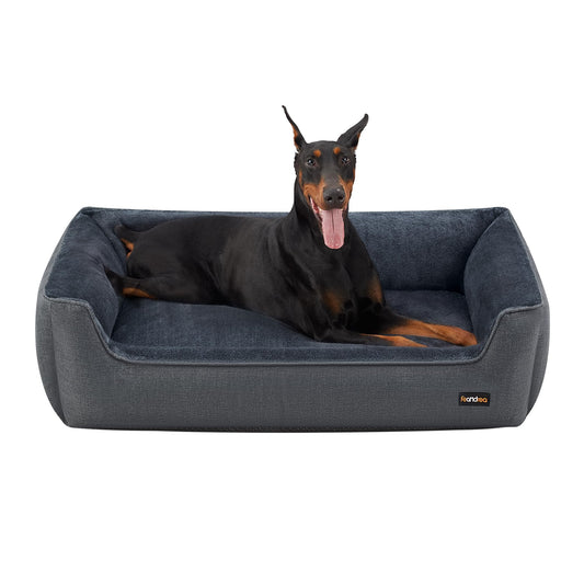 Suņu gulta Feandrea, lina imitācijā, ar paaugstinātām malām, 120 x 90 x 30 cm
