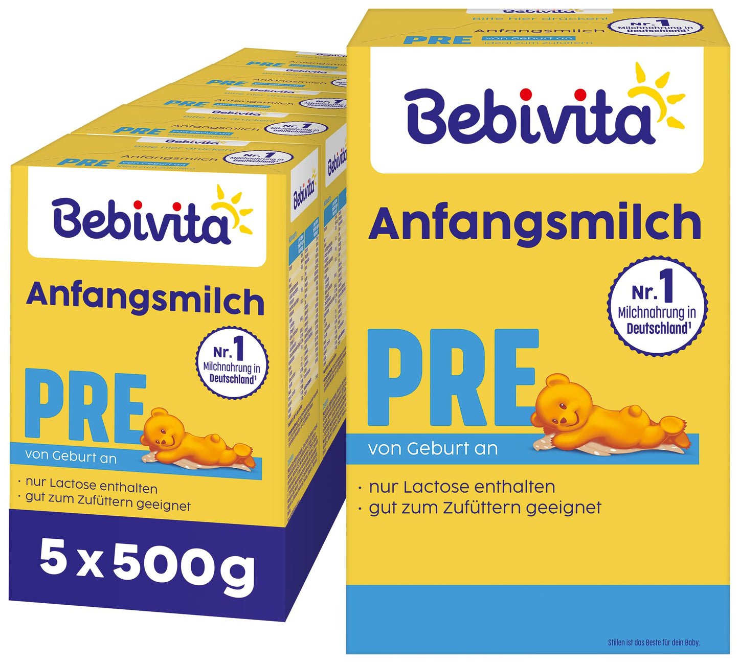 Zīdaiņu maisījums Bebivita PRE Anfangsmilch 5 x 500g, no dzimšanas, tikai laktoze kā ogļhidrāts, piemērots piebarošanai