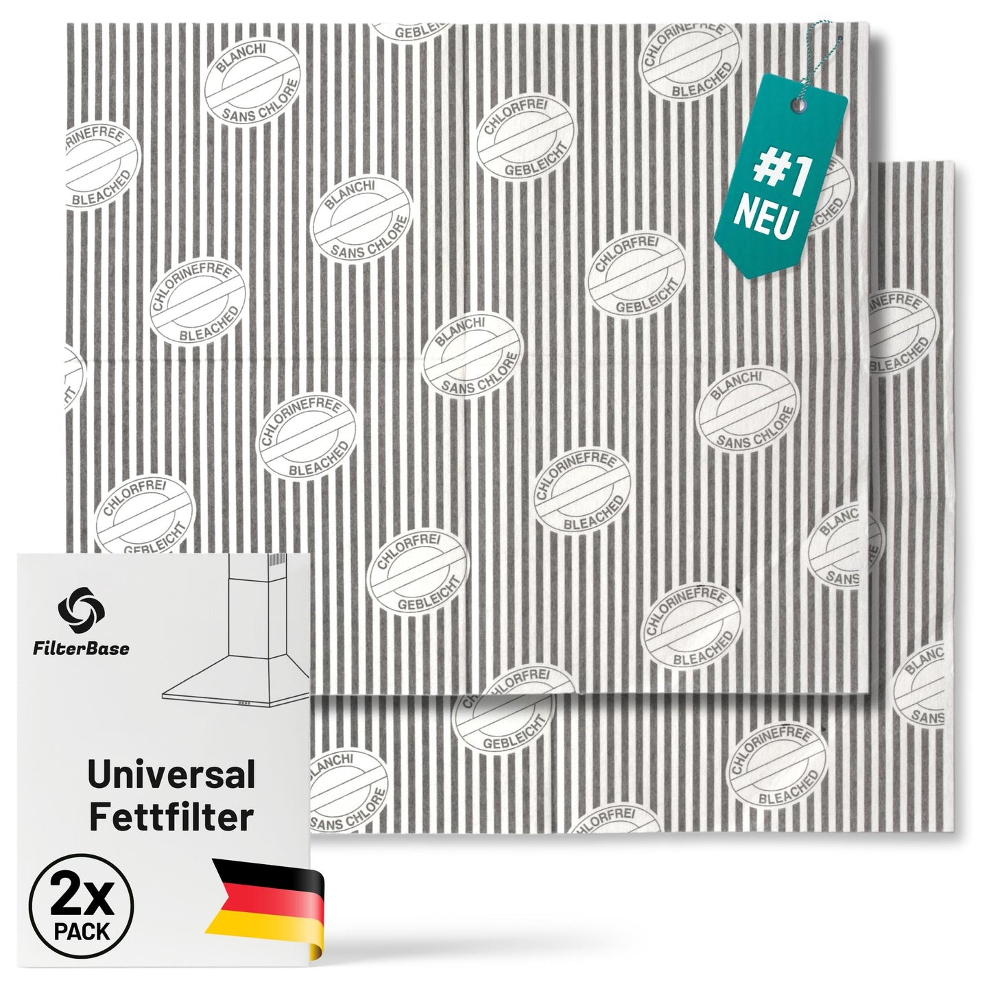 Tvaika nosūcēja filtrs FilterBase® universāls tauku filtrs | 2 gab. iepakojums | filtrs nosūcējam ar piesātinājuma indikatoru, kompostējams, apgriežams 57x47 cm (2, tauku filtrs apgriežams)