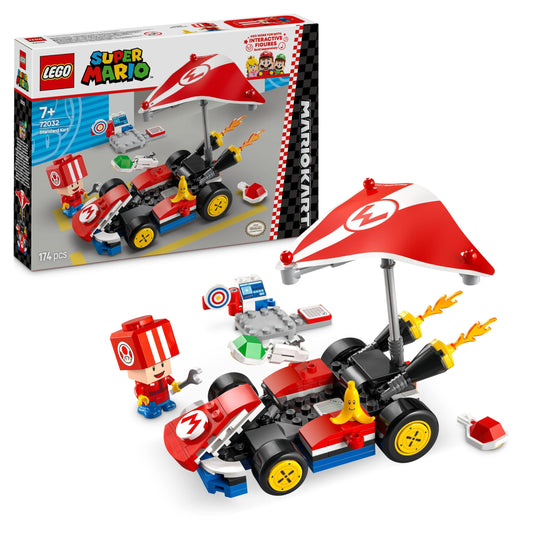 LEGO Super Mario: Mario Kart – Standarta kartings, dāvana bērniem, piedzīvojumu rotaļlieta ar Toad figūru 72032