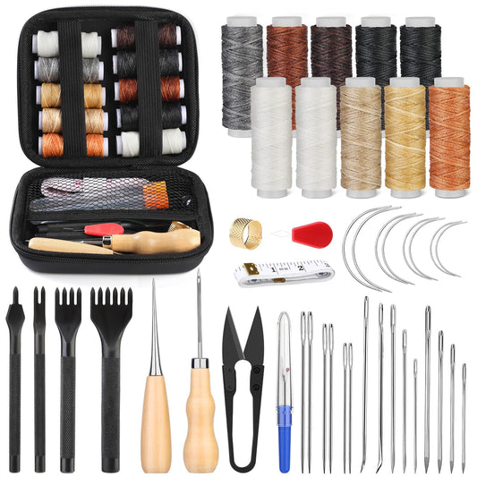 Ādas šūšanas komplekts 46 detaļas, 4 mm ādas šuvju instruments ar 1/2/4/6 zobu caurduriem