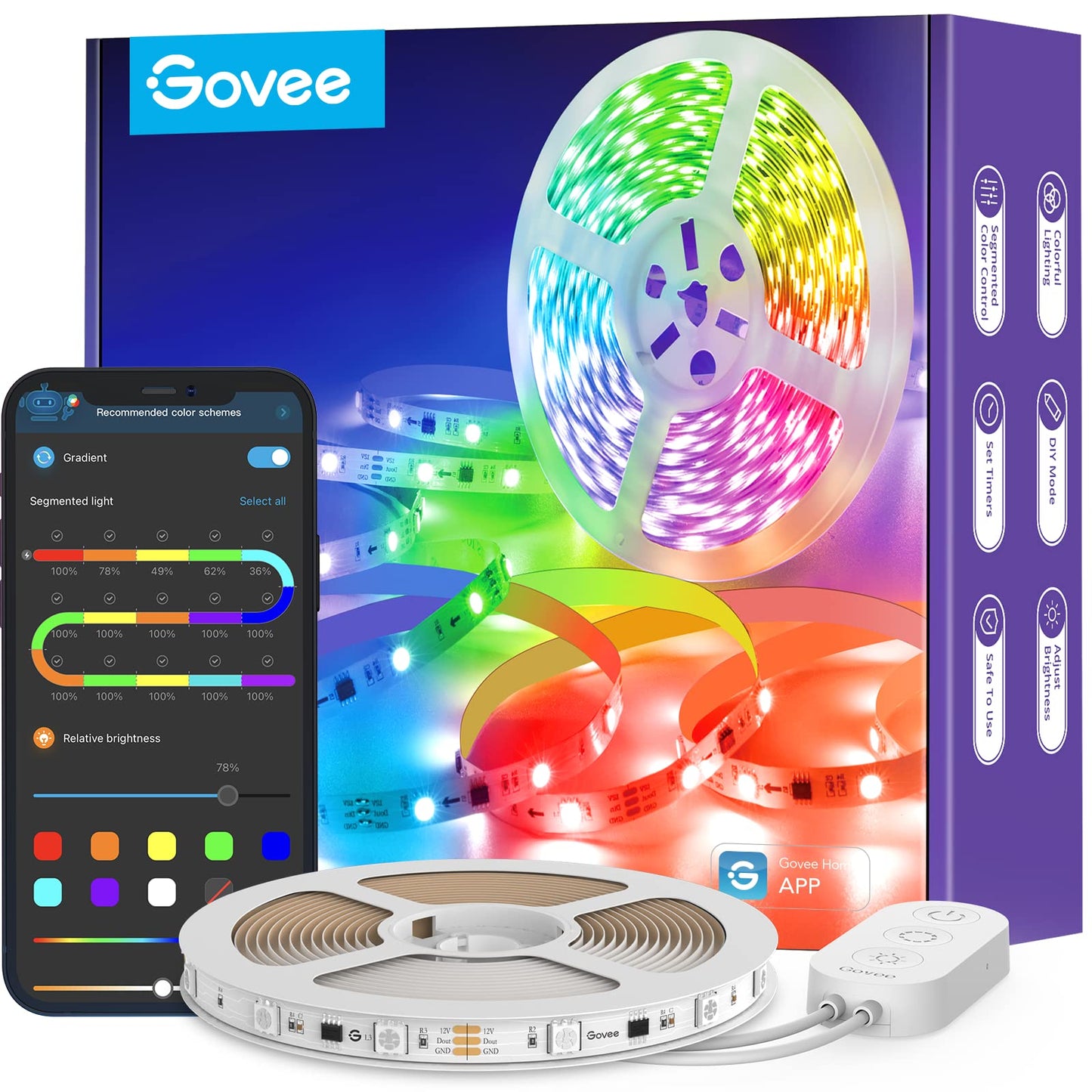 Govee LED lente RGBIC LED sloksne 5m, mūzikas sinhronizācija, segmentu vadība