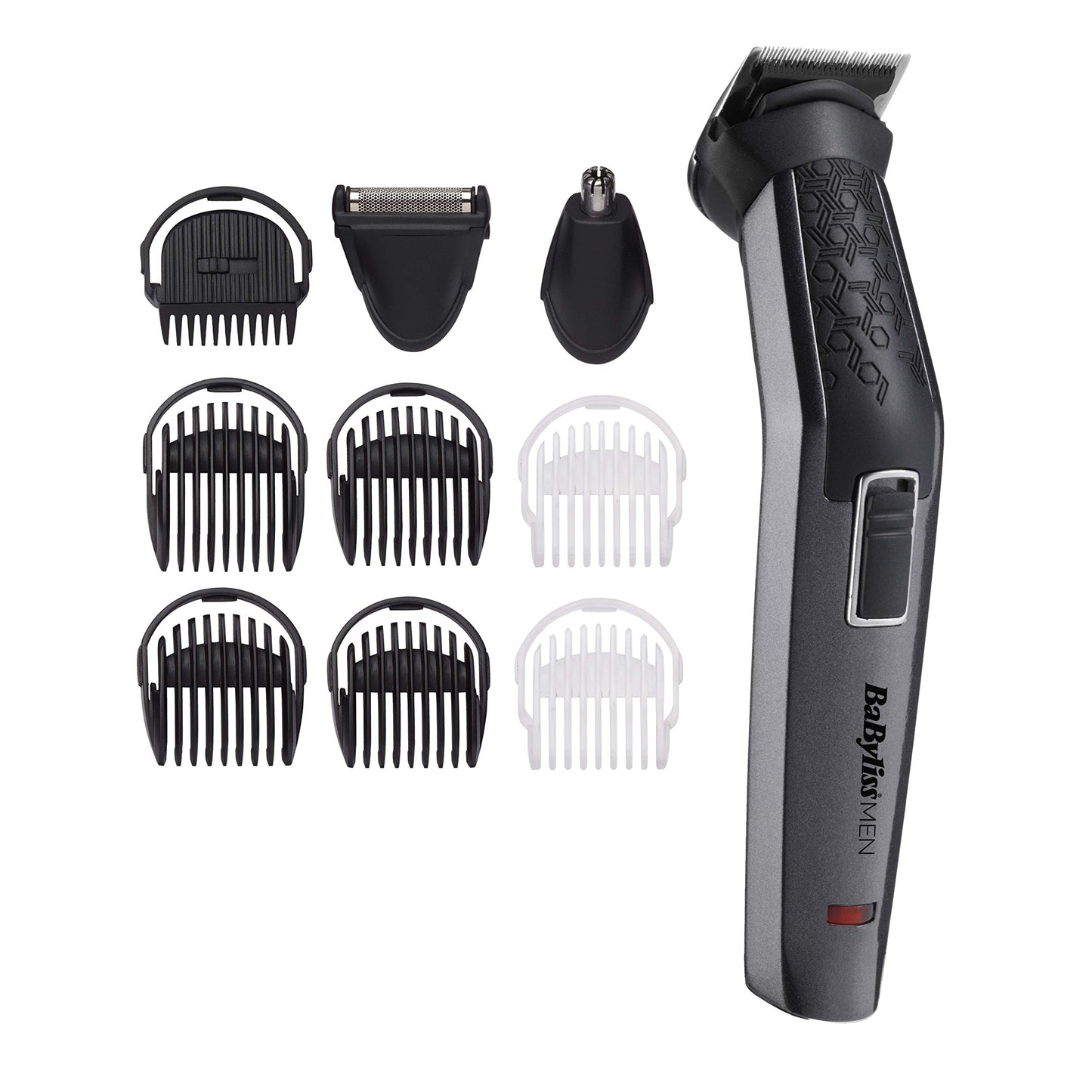 Multifunkcionāls trimmeris BaByliss 10-in-1 Carbon Titanium, mazgājams, ķermenim, bārdai un deguna matiņiem, ar uzglabāšanas somiņu, melns pelēks MT727E