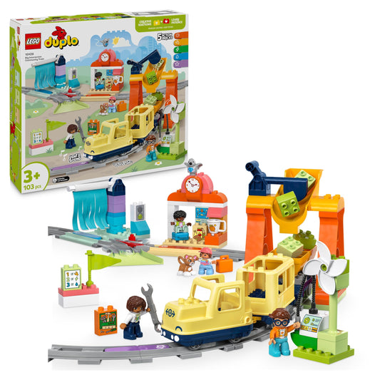 LEGO DUPLO Town Lielais interaktīvais vilciens - Push & Go lokomotīve ar gaismām, skaņām un sliežu daļām, mācību rotaļlieta.