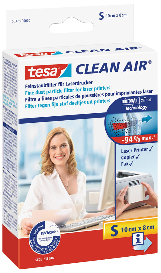 tesa Clean Air - efektīvs smalko putekļu filtrs lāzerprinteriem, izmērs S, uzlabo gaisa kvalitāti un samazina putekļu izplatību