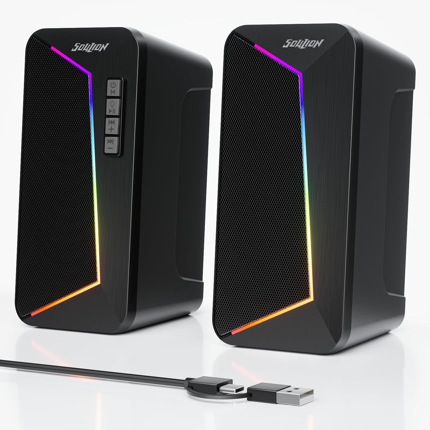 Datora skaļruņi SOULION R40 ar USB-C un USB barošanu, Bluetooth un LED apgaismojumu
